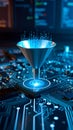 Digital data funnel concept with circuit board and glowing blue light Royalty Free Stock Photo