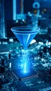 Digital data funneling into a computer chip, representing information flow and processing Royalty Free Stock Photo