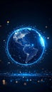 Digital Earth Globe with Network Connections and Glowing Particles on Dark Background Royalty Free Stock Photo