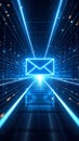 Digital envelope glowing in futuristic blue light tunnel network Royalty Free Stock Photo