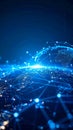 Digital network connecting the world with glowing lines and data points on a blue background Royalty Free Stock Photo