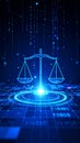 Digital Scales of Justice Illuminated Against Binary Code Background Royalty Free Stock Photo