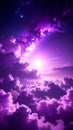 Dramatic Purple Cloudscape with Bright Sun and Starry Sky Royalty Free Stock Photo