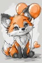 A drawing of a fox with a bunch of balloons