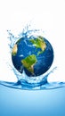 Earth globe emerges from splashing water splash against white background Royalty Free Stock Photo