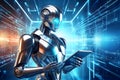 Generated image Ein Roboter mit einem Tablet in der Hand Royalty Free Stock Photo