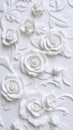Elegant Background of Sculpted White Roses and Leaves, Floral Pattern, Artistic Decoration Royalty Free Stock Photo