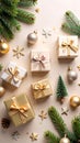 Elegant Gift Boxes Adorned with Ribbons and Festive Ornaments Christmas Holiday Season Royalty Free Stock Photo