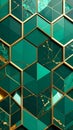 Emerald Green Geometric Hexagon Tile Pattern with Gold Accents and Marble Texture Royalty Free Stock Photo