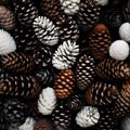 Fir, spruce and pine cones abstract background in brown, black and white colors. Royalty Free Stock Photo