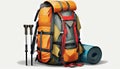 Firefly Create a realistic illustration of a hiking backpack packed with gear. Include items like a sleeping mat Royalty Free Stock Photo