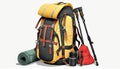 Firefly Create a realistic illustration of a hiking backpack packed with gear. Include items like a sleeping mat. and Royalty Free Stock Photo