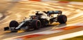 Formula One race. Black fast racing car speed driving on track. Motion blur from long exposure Royalty Free Stock Photo