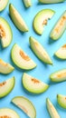 Fresh melon slices arranged on a bright blue background Royalty Free Stock Photo