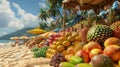 Fruit market with exotic fruits. AI Created