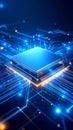 Futuristic Computer Processor Circuitry with Glowing Lines and Digital Data Flow Royalty Free Stock Photo