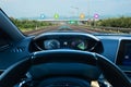 Futuristic smart car concept an electric vehicle on the road with an augmented navigation system