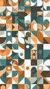 Geometric Abstract Pattern Teal Orange Beige Squares Circles Curves Royalty Free Stock Photo