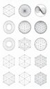 Geometric shapes and wireframe models in a grid pattern on a white background Royalty Free Stock Photo