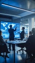 Global business team presents data analytics on a large interactive screen in a modern boardroom meeting Royalty Free Stock Photo