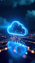 Glowing Cloud Computing Concept with Circuitry and Data Visualization Royalty Free Stock Photo