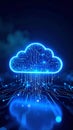 Glowing cloud computing concept with digital circuit lines and data transfer illustration Royalty Free Stock Photo