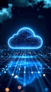 Glowing Cloud Computing Concept with Digital Lines and Data Stream in Dark Blue Background Royalty Free Stock Photo