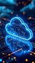 Glowing cloud computing graphic with circuit board and data transfer lines Royalty Free Stock Photo