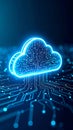 Glowing cloud computing icon with circuit board design, data transfer concept Royalty Free Stock Photo