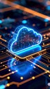 Glowing Cloud Computing Icon on Circuit Board Illustrating Digital Technology Royalty Free Stock Photo