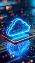Glowing cloud computing symbol on a circuit board representing data storage Royalty Free Stock Photo