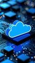 Glowing cloud icon on a computer chip symbolizing cloud computing and data storage Royalty Free Stock Photo