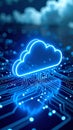 Glowing cloud icon over circuit board representing cloud computing and data storage Royalty Free Stock Photo