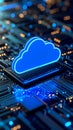 Glowing cloud symbol on a circuit board representing cloud computing and data storage Royalty Free Stock Photo