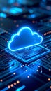 Glowing cloud symbol over a circuit board representing data storage and technology Royalty Free Stock Photo