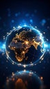 Glowing Digital Globe with Network Connections and City Lights on Dark Background Royalty Free Stock Photo