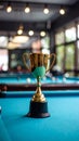 Golden Trophy on Billiard Table for Pool Game Winner Prize Royalty Free Stock Photo