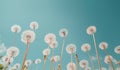 A ground perspective view of dandelions towering high. Generated image Royalty Free Stock Photo