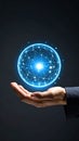 Hand holding glowing digital network sphere modern technology concept Royalty Free Stock Photo