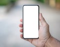 Generated image Hand Holding Smartphone with Blank White Screen â Mockup Template for UI and App Design Royalty Free Stock Photo