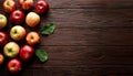 Heap of Apples on Dark Wooden Planks with Blank Empty Space