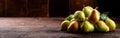 Heap of Pears on Dark Wooden Background with Blank Empty Space, Copy Space