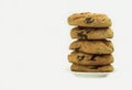 Homemade chocolate cookies. A stack of delicious chocolate chip cookies on a gray table. Royalty Free Stock Photo