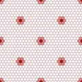 Honeycomb grid texture with flowers and geometric hive hexagonal-shaped honeycombs. Grid red white seamless pattern. Fashion tiles Royalty Free Stock Photo
