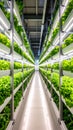 Indoor vertical farm growing lettuce rows with LED lighting in modern facility Royalty Free Stock Photo