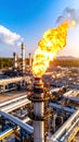 Industrial refinery flare burning fire with blue sky background Royalty Free Stock Photo