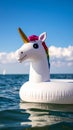 Inflatable Unicorn Float Relaxing on Open Ocean Water Royalty Free Stock Photo