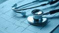 Stethoscope on ECG Heart Rhythm Chart â Blue-Toned Medical Diagnostic Close-Up Royalty Free Stock Photo