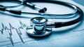 Stethoscope on ECG Heart Rhythm Chart â Blue-Toned Medical Diagnostic Close-Up Royalty Free Stock Photo