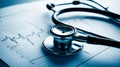 Stethoscope on ECG Heart Rhythm Chart â Blue-Toned Medical Diagnostic Close-Up Royalty Free Stock Photo
